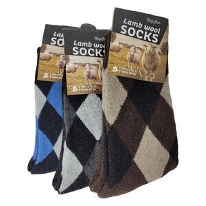 Men Lamb Wool Socks Warm Winter Heavy Duty, Arguable Pattern, 3 Pairs, NWT A
